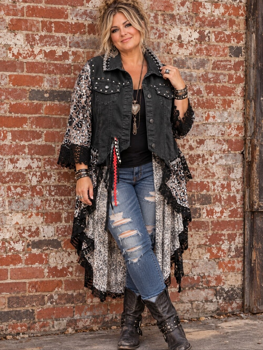 Stevie Nicks Inspired Black & White Draped Duster